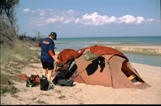 feuchte Schlafscke werden in Sonne und Wind getrocknet